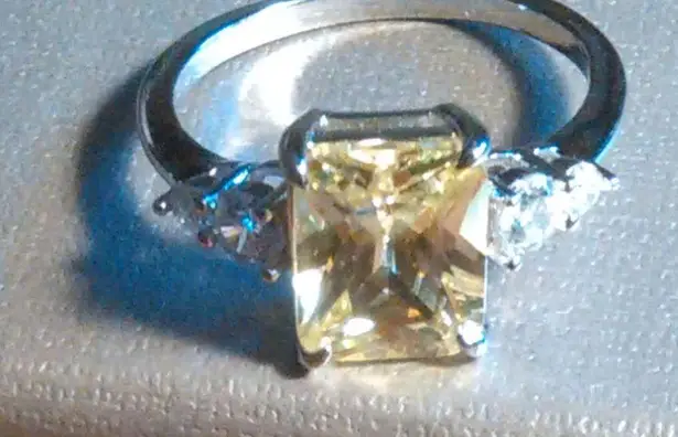 Simulated Peridot and White Diamond Sterling Silver Ring (Size 6)