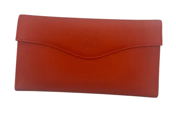 Buxton Genuine Leather Clutch Wallet Fold Over Coin Purse Red Orange