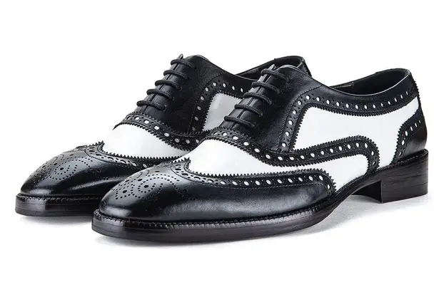 Lethato Black and White Leather Spectator Wingtip Oxford Shoes Size 9