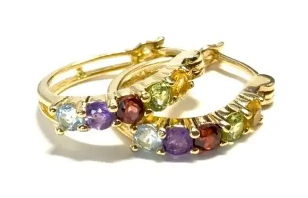 Ross Simons Ross-Simons Vermeil Gold Plated Sterling Silver Multi Gem Stone Hoop Earrings