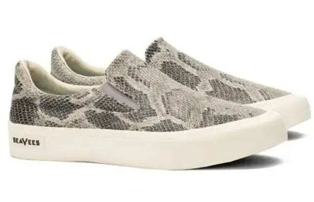 Seavees Hawthorne Slip-On Sneaker Snakeskin Mercury Textured Cotton 7.5