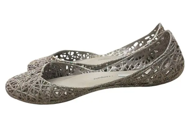 Melissa  x Campana Zig Zag Silver Glitter Jelly Slip-On Flats Women's Size 8/39