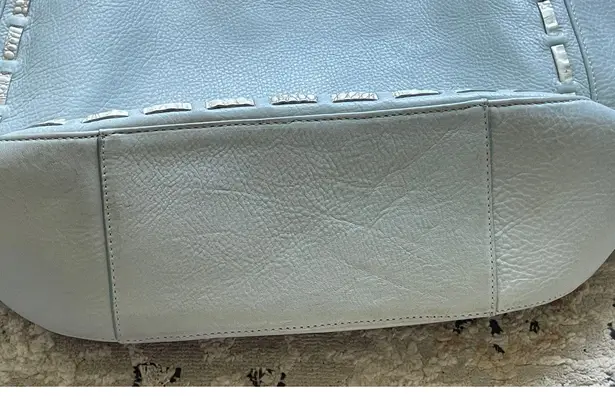 Brahmin Light Blue White Croc Leather Double Handle Crossbody Bag