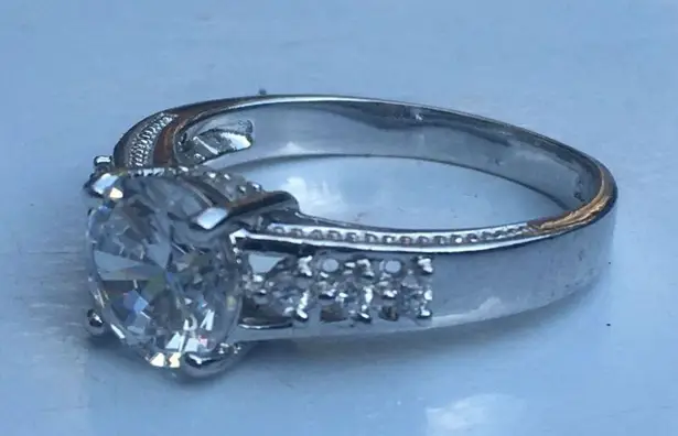 Sterling Silver Solitaire With Accents Cubic Zirconia Engagement Ring, Size 9