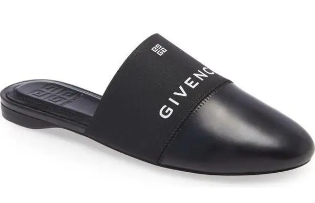 Givenchy Bedford Black Logo Print Leather Slip On Mules Size 6.5