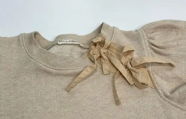 Ulla Johnson Harper French Terry Pullover Oatmeal Puff Sleeve Poplin Collar S