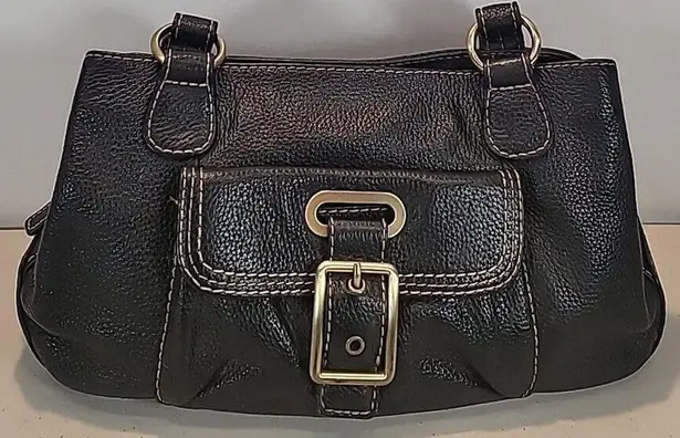 st. john's bay  Purse Classic Black Pebbled Leather Shoulder Handbag Buckle Gold