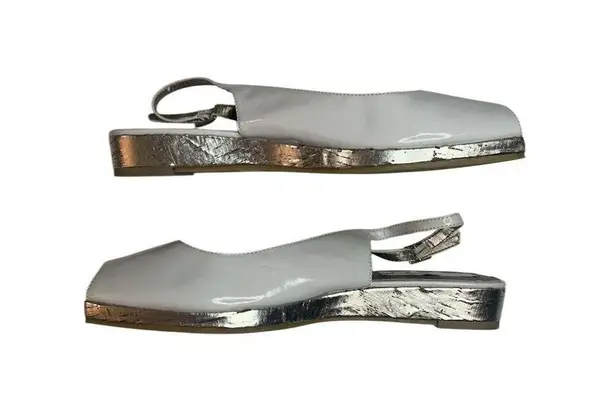 Vintage Spiegel White Peep Toe Slingback Flats Size 8 Adjustable Strap Shoes