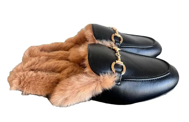 Cushionare Cushionaire Yoga Slip On Black Fur Mule Size 9 #242748
