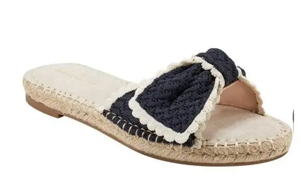 Bandolino Navy Blue Braylin Bow Tie Scallop Trim Espadrille Slide Sandals NEW
