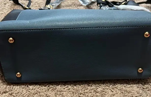 Surell Vegan Leather Tote blue & black color block adjustable handles NWT