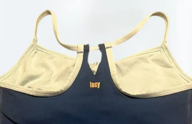 Rare Lucy Activewear Workout Racerback Built in Bra Navy/Blue Tank Top Sz M Blue Size M