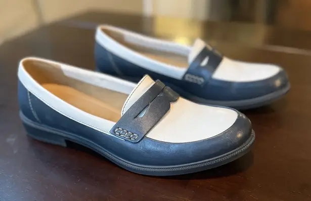 Hotter Loafers Shoes Women's 8 Navy Cream Spectator Flat Dorset Leather Slip