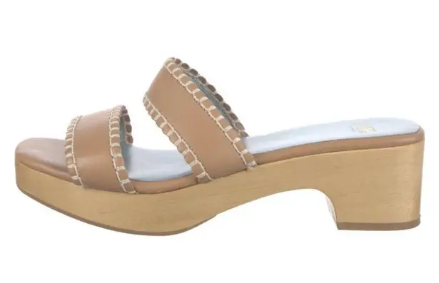 FRANCES VALENTINE Leather Sandals Clogs Wooden Soles Platform Slides Italy 9 EUC Blue