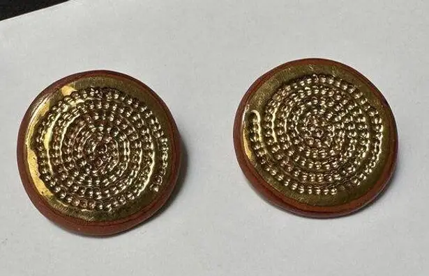 Signed Lewis Handmade Hand Crafted Round Ceramic Clip On Earrings