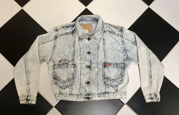 Jordache Vintage 80s 90s Acid Wash Light Denim Jean Jacket Stone Wash Cropped L