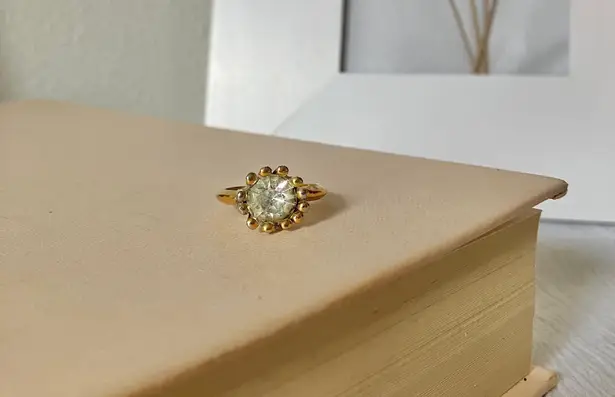 Avon Gold Solitaire Prong Halo Ring Promise Engagement Diamond Glam Classic Jewelry