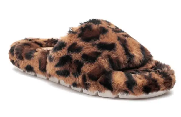 JSlides Lovlie Leopard Faux Fur Slippers