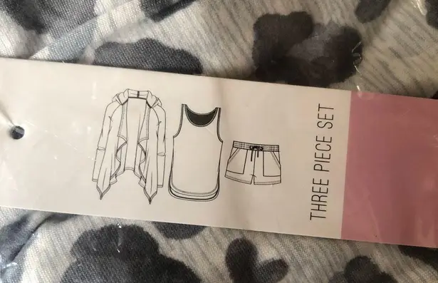 Jaclyn Intimates Womens 3 Piece Short Sleep Set Grays Snimal Print Size 1X New