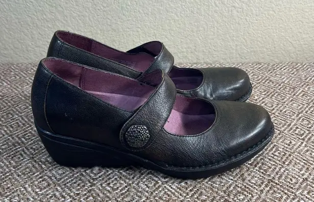 Dansko Adelle Mary Jane Wedge Black Leather Comfortable Dark Academia Sz 38-7.5