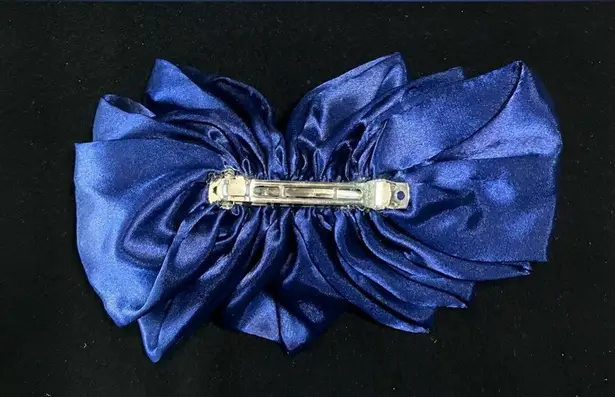 Vintage 90s Navy Blue SATIN EFFECT Big Hair Bow Barrette Clip Oversized