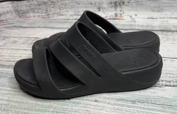  Black Boca Strappy Wedge Slide Sandals – Dual Crocs Comfort 8 - Image 1