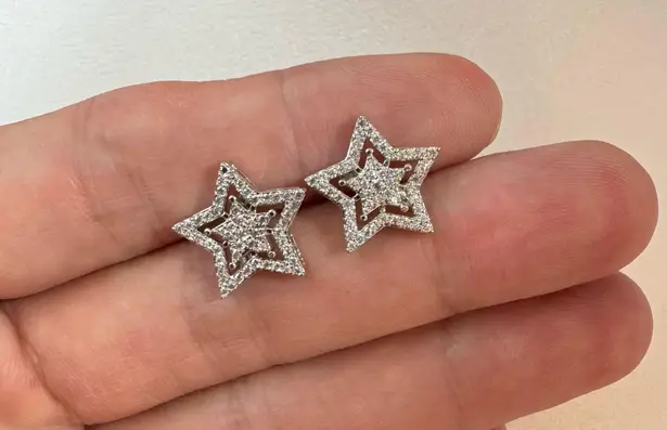 CZ Star Stud Earrings for Men Women Streetwear Punk Hip Hop Unisex Style Silver