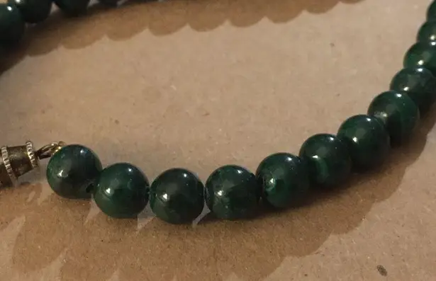 Vintage Genuine Green Malachite Long Strand Beaded Necklace