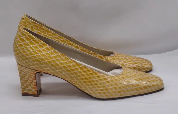 Rangoni Firenze Minx Beige Embossed Leather Block Heel Pumps 8 AAA Narrow Italy