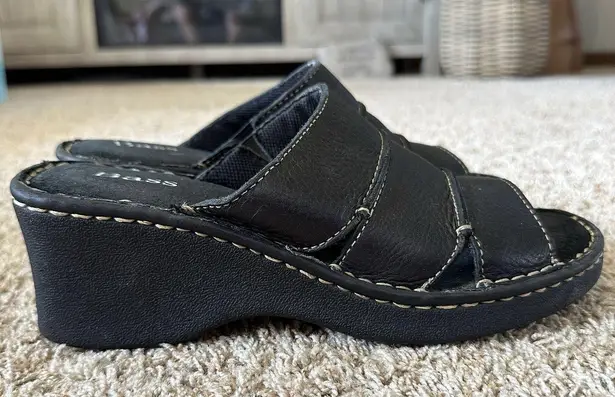 Bass Black Leather Sandals Slide Wedge Heels Womens Size 8 Y2K Chunky