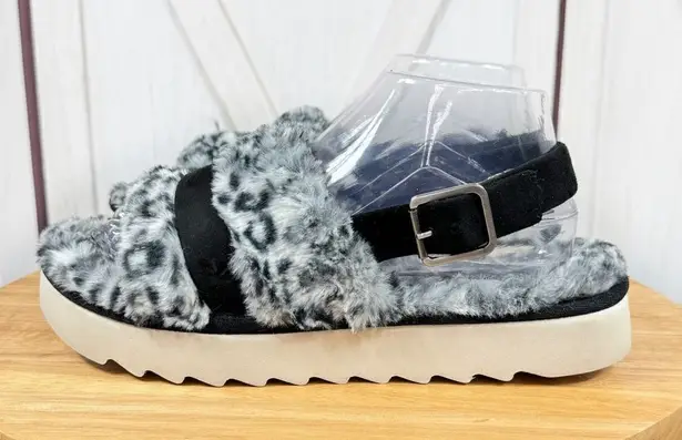 Koolaburra by Ugg Fuzz’d Out Faux Fur Sandals Black Grey 9 Cheetah Slingback Gray