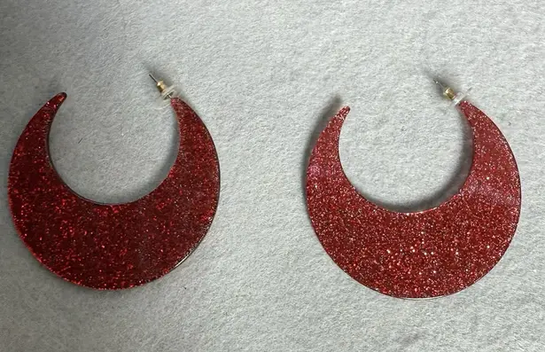 SugarFix By Baublebar C Hoop Earrings Red Sparkly Women Fashion Holiday Jewelry