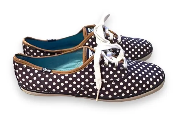 Keds Champion Black & White Polka Dot Lace Up Fashion Sneakers Sz 8