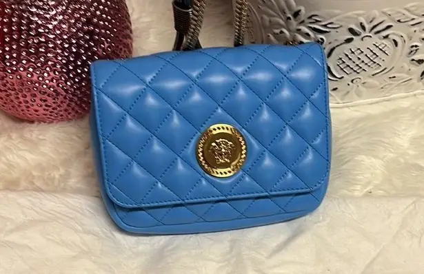 Versace  Quilted Lamb Leather Blue Small Shoulder Bag​