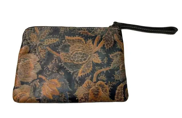 Patricia Nash Wristlet Used Floral Leather Brown Blue Black Tan