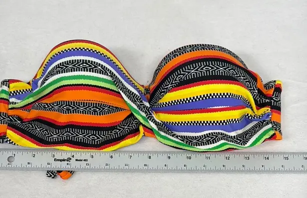 None Multicolor Halter Bikini Top Colorful Padded Halter Push Up Striped Size Large