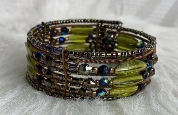 Twisted Silver Metal Glass Beads Memory Wire  Bead Band Cuff Bracelet (4)