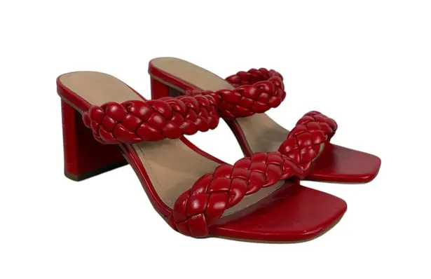 Dune London Dunes Red Faux Leather Braided Double Strap Block Heel Sandals 7.5 Party