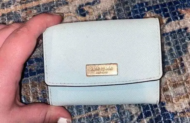 Kate Spade Small Card Case Light Blue Crosshatched Leather