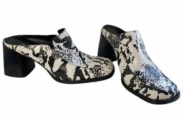 Mango  Leather Snake Animal Print Block Heel Mule