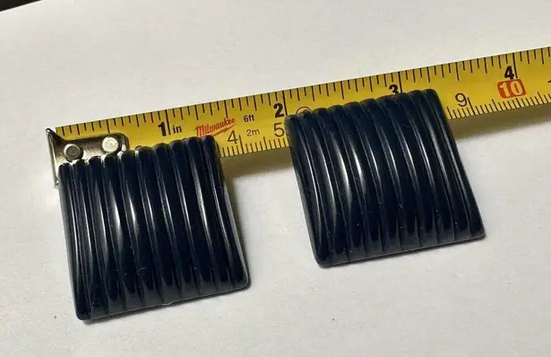 Les Bernard Vintage Blue Statement Square Clip On Earrings Signed