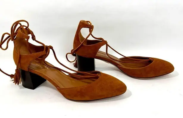 Aquazzura Boheme Tassel Pump Cognac Suede Excellent Condition Original Box sz 36 Brown