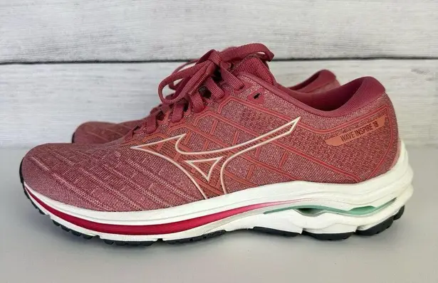 Mizuno Wave Inspire 18 Pink Rosette Snow White Running Shoes Women's Size 7.5 US