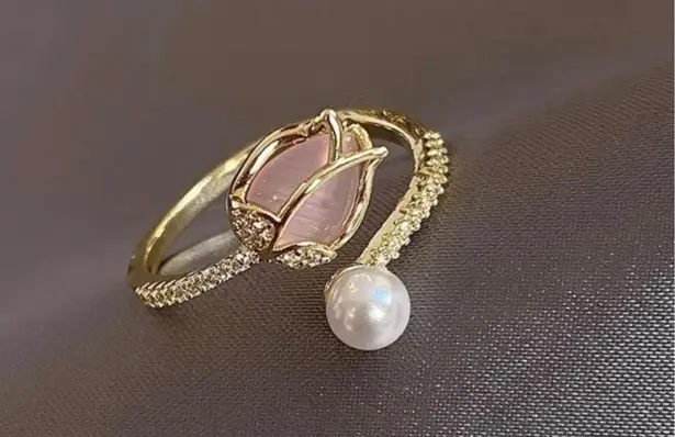 18K Gold Plated Adjustable Flower Open Ring for Women Size Adjustable ring size, suitable for size 6