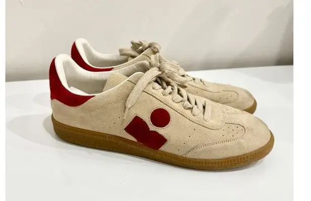 Isabel Marant Bryce Suede Perforated Low Top Sneakers Beige Womens 41 / US 10.5