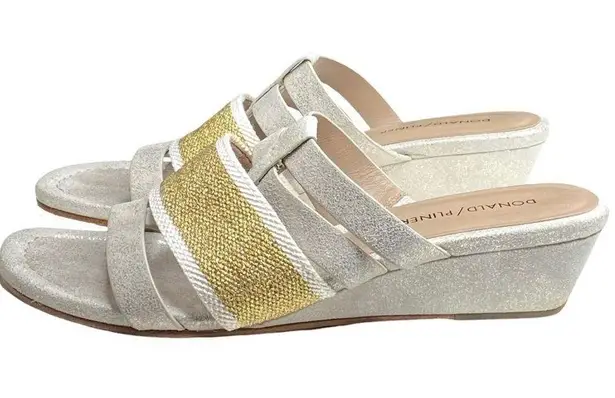 Donald Pliner Donald J Pliner ᪥ Dara Mesh Wedge Leather Sandals ᪥ Silver Gold Metallic ᪥ 8.5M