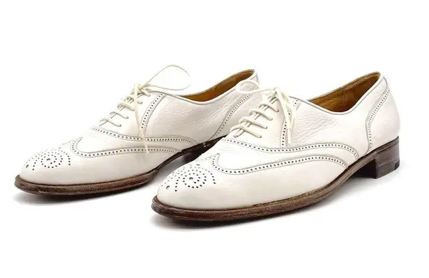 Gravati Garys Ivory White Leather Wingtip Oxford Shoes Size 7.5 Italian Brogues