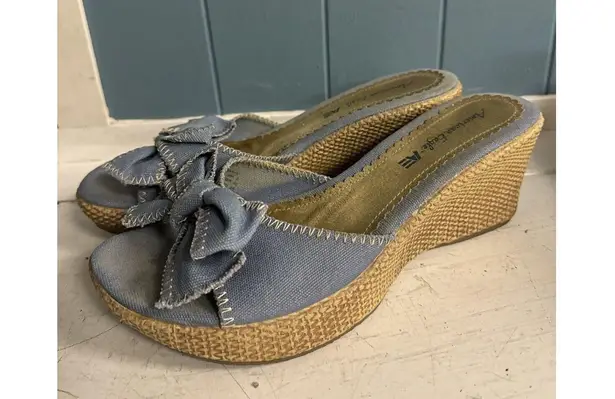 Vtg American Eagle Women's Sz 8 Blue Denim Jean Fabric Slip On Wedge Sandals