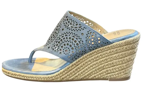 Johnston & Murphy Blue Laser Cut Wedge Espadrille Thong Sandals Women Size 8M
