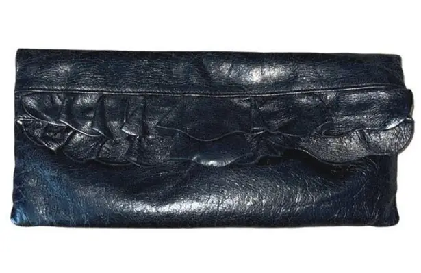 Hobo International Womens Leather Ruffle Flap Envelope Clutch Black OS